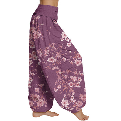 Pantalones harén de cintura elástica para mujer con estampado floral bohemio de verano Mythstone 