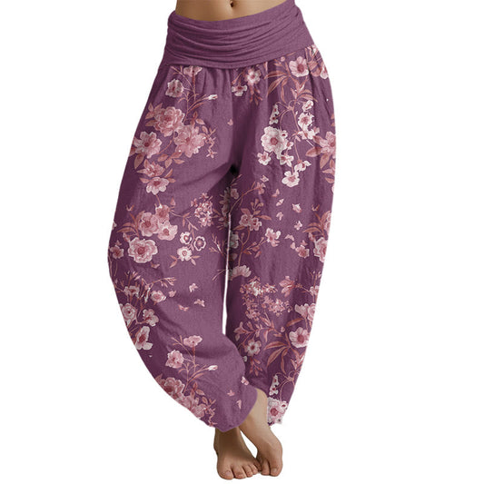 Pantalones harén de cintura elástica para mujer con estampado floral bohemio de verano Mythstone 