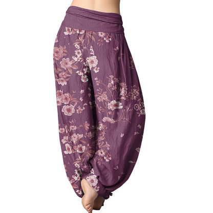 Pantalones harén de cintura elástica para mujer con estampado floral bohemio de verano Mythstone 