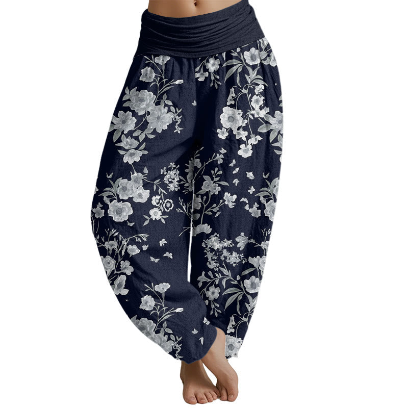 Pantalones harén de cintura elástica para mujer con estampado floral bohemio de verano Mythstone 