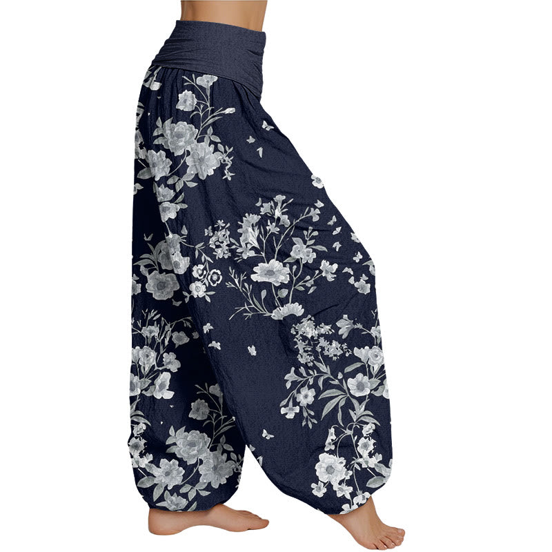 Pantalones harén de cintura elástica para mujer con estampado floral bohemio de verano Mythstone 