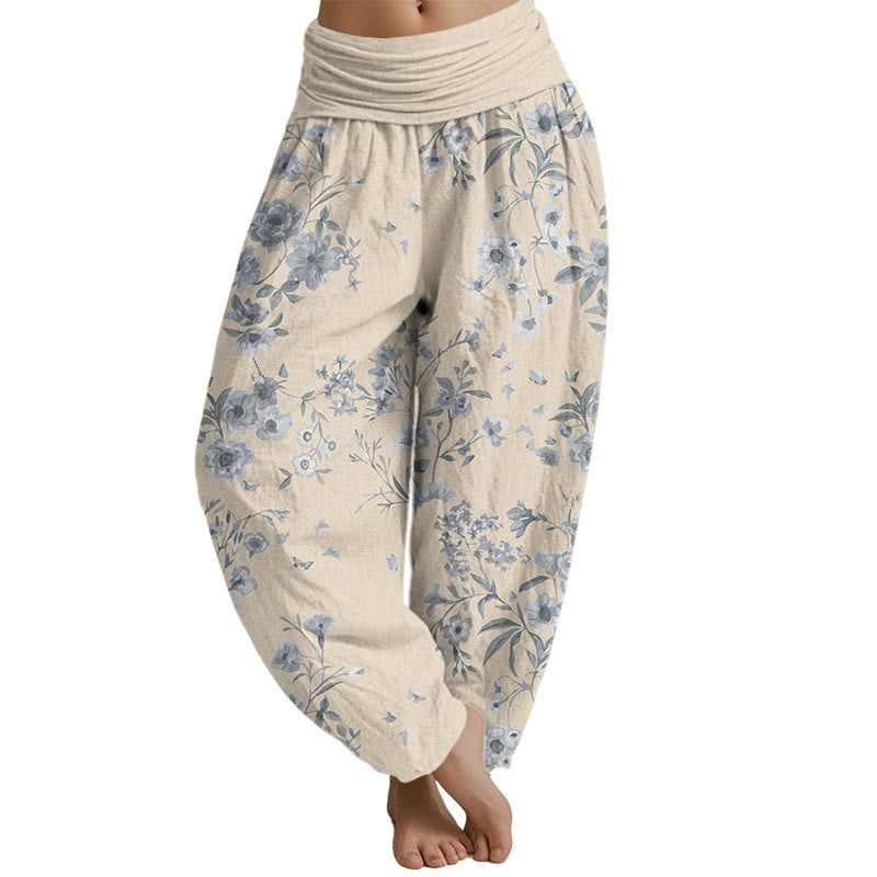 Pantalones harén de cintura elástica para mujer con estampado floral bohemio de verano Mythstone 