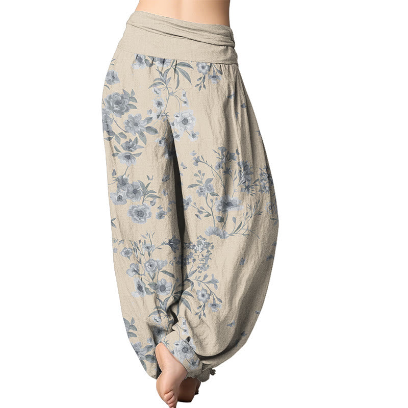 Pantalones harén de cintura elástica para mujer con estampado floral bohemio de verano Mythstone 