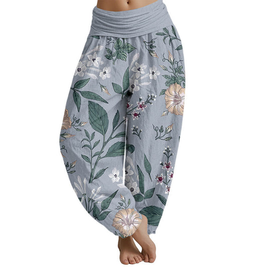 Mythstone Flower Plant Pattern Women's Elastic Waist Harem Pants