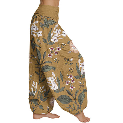 Pantalones harén con cintura elástica para mujer con estampado de flores y plantas de Mythstone 