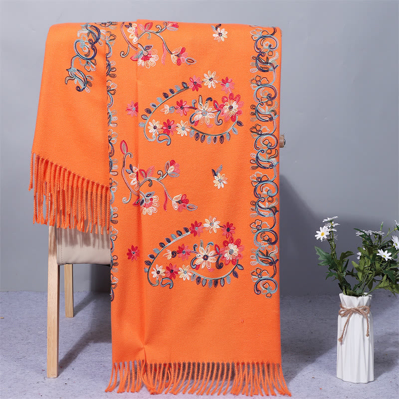 Mythstone Polyester Shawl Colorful Flower Ethnic Style Embroidery Tassel Winter Cozy Travel Scarf Wrap