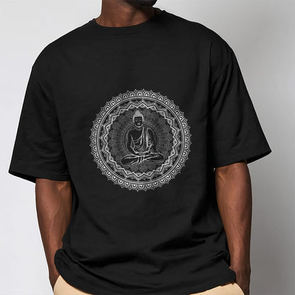 Camiseta de algodón con diseño de Buda y mandala de Mythstone 