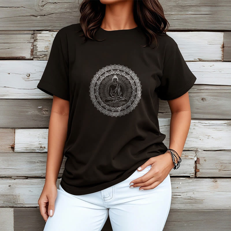 Camiseta de algodón con diseño de Buda y mandala de Mythstone 