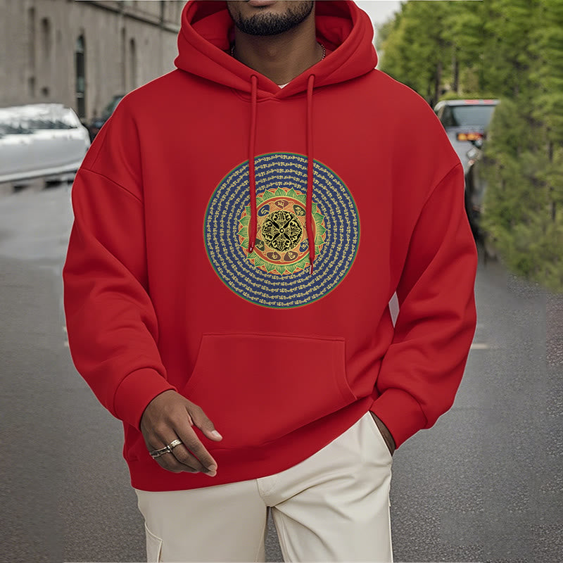 Sudadera con capucha de poliéster con forro polar y en sánscrito Om Mani Padme Hum de Mythstone 108 