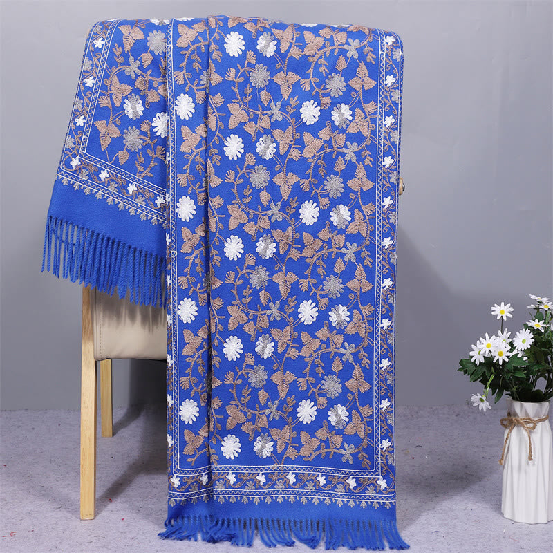 Mythstone Polyester Shawl Cashew Flowers Embroidery Tassel Winter Cozy Travel Scarf Wrap