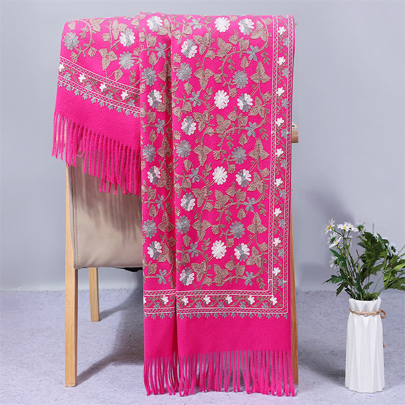 Mythstone Polyester Shawl Cashew Flowers Embroidery Tassel Winter Cozy Travel Scarf Wrap