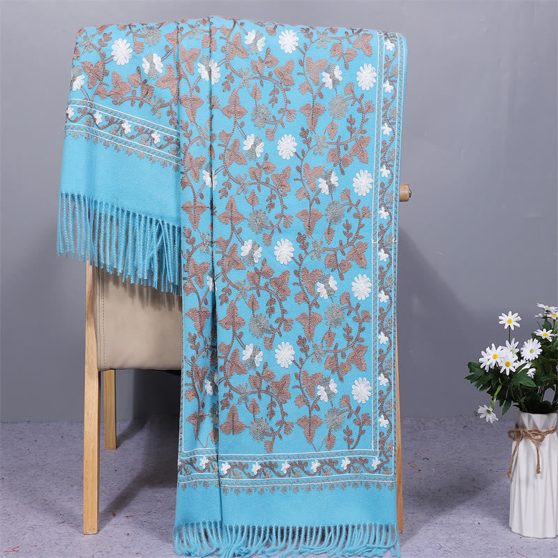 Mythstone Polyester Shawl Cashew Flowers Embroidery Tassel Winter Cozy Travel Scarf Wrap