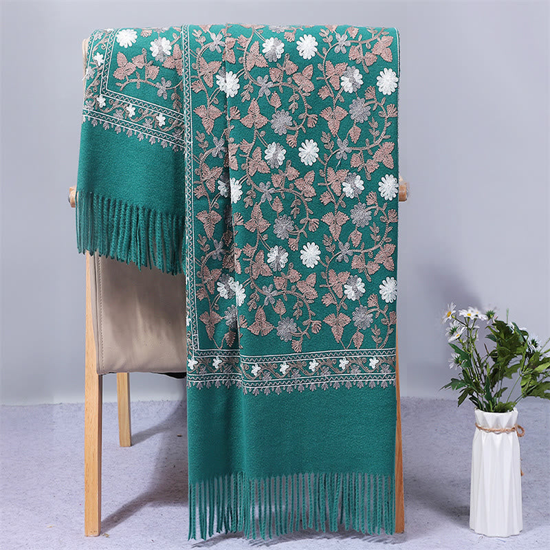 Mythstone Polyester Shawl Cashew Flowers Embroidery Tassel Winter Cozy Travel Scarf Wrap