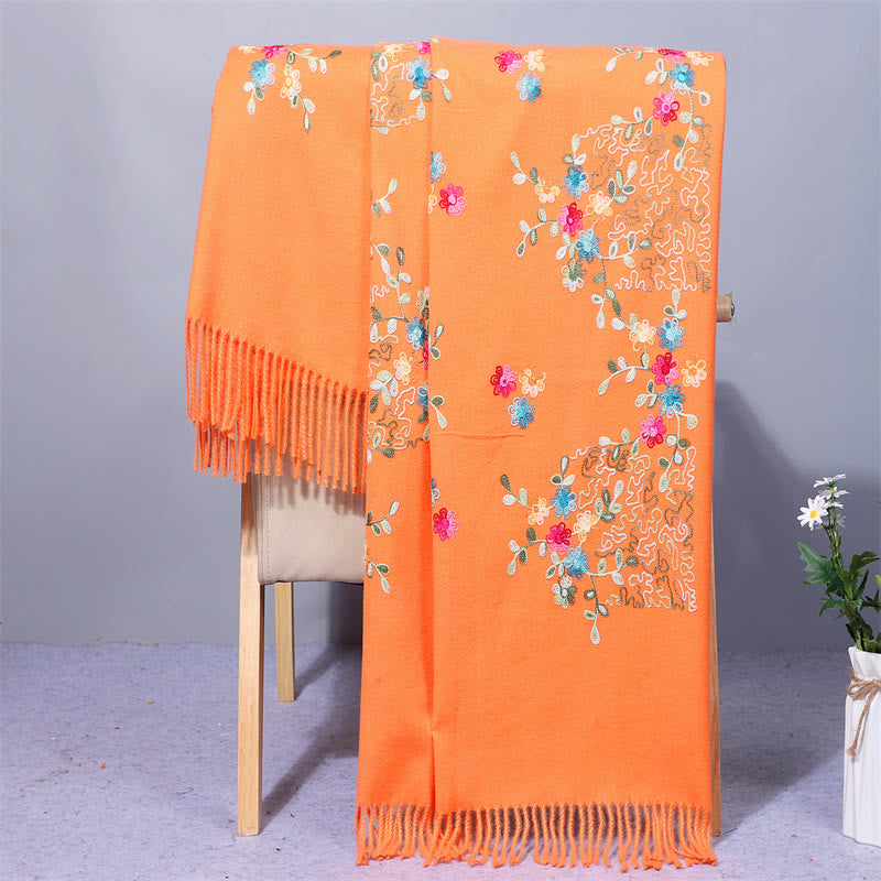 Mythstone Rayon Fabric Shawl Colorful Small Flowers Embroidery Tassel Winter Cozy Travel Scarf Wrap