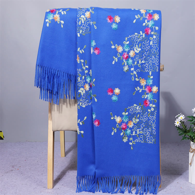 Mythstone Rayon Fabric Shawl Colorful Small Flowers Embroidery Tassel Winter Cozy Travel Scarf Wrap