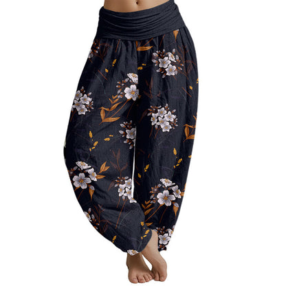 Mythstone Casual Flowers Pattern Women's Elastic Waist Harem Pants