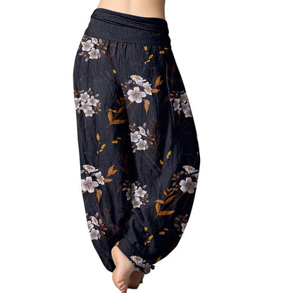 Mythstone Casual Flowers Pattern Women's Elastic Waist Harem Pants