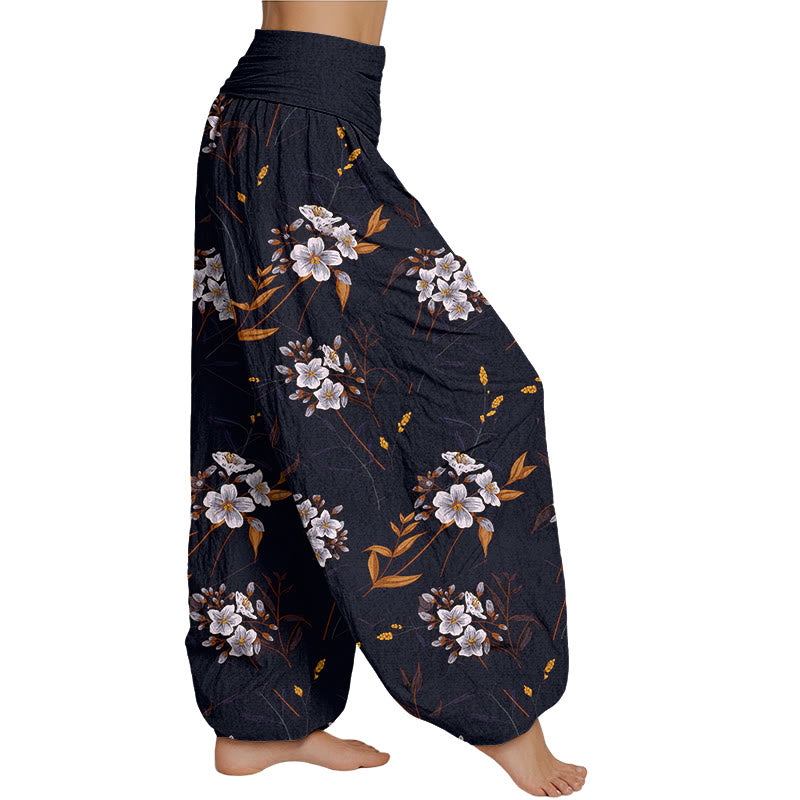 Mythstone Casual Flowers Pattern Women's Elastic Waist Harem Pants