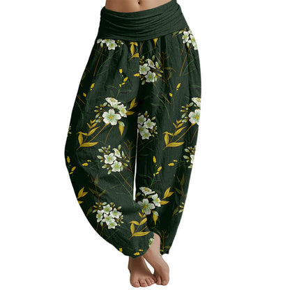 Mythstone Casual Flowers Pattern Women's Elastic Waist Harem Pants