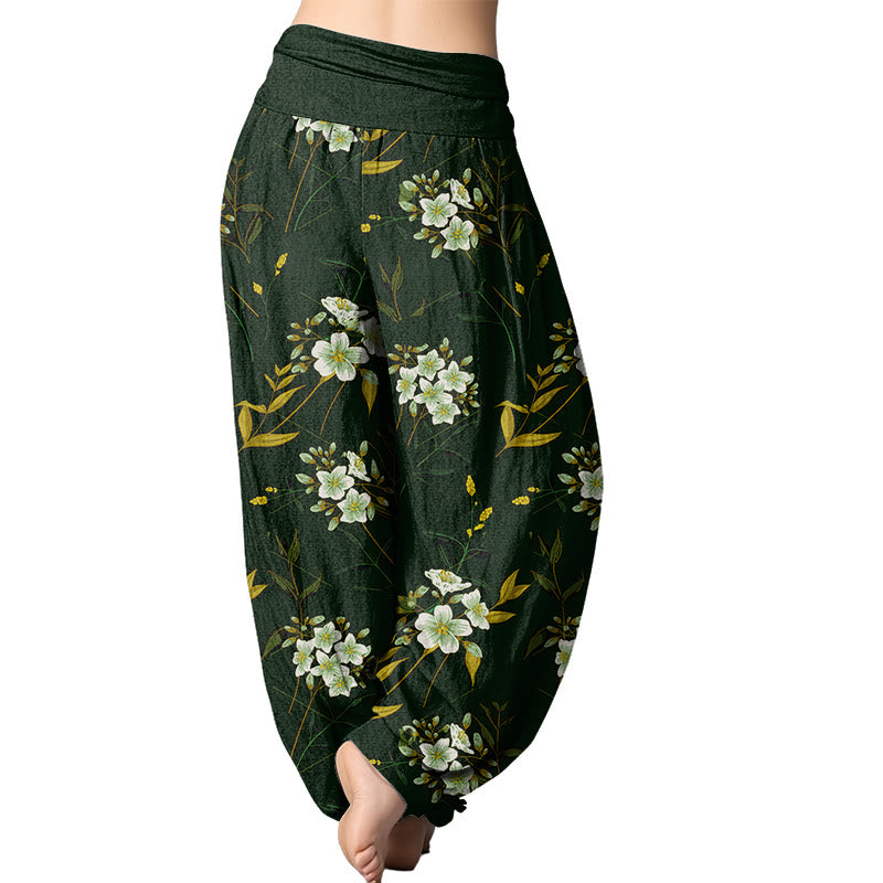 Mythstone Casual Flowers Pattern Women's Elastic Waist Harem Pants