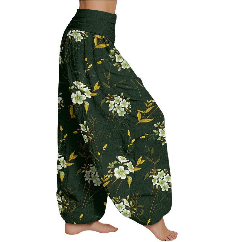 Mythstone Casual Flowers Pattern Women's Elastic Waist Harem Pants