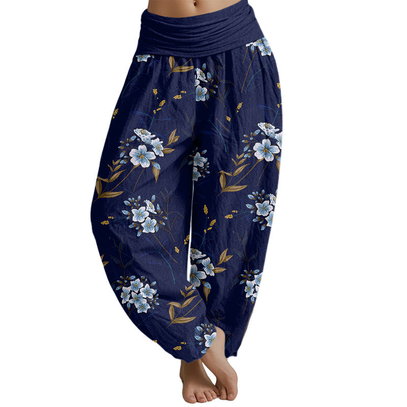 Mythstone Casual Flowers Pattern Women's Elastic Waist Harem Pants