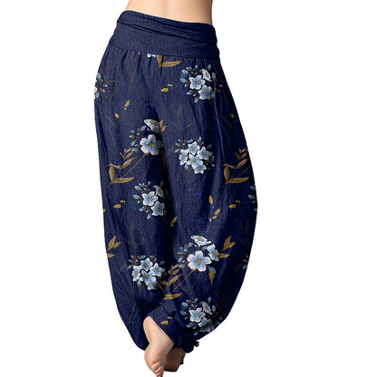 Mythstone Casual Flowers Pattern Women's Elastic Waist Harem Pants