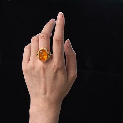 Mythstone Amber Flower Pigeon Egg Pattern Focus Ring