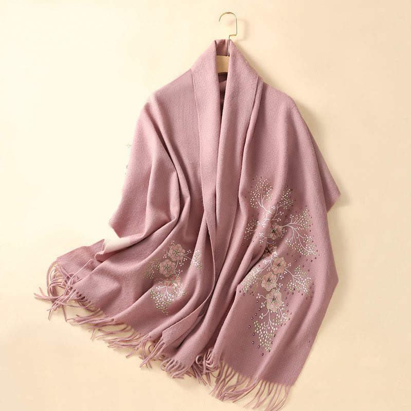 Mythstone Wool Shawl Dahlia Embroidery Tassel Winter Cozy Travel Scarf Wrap