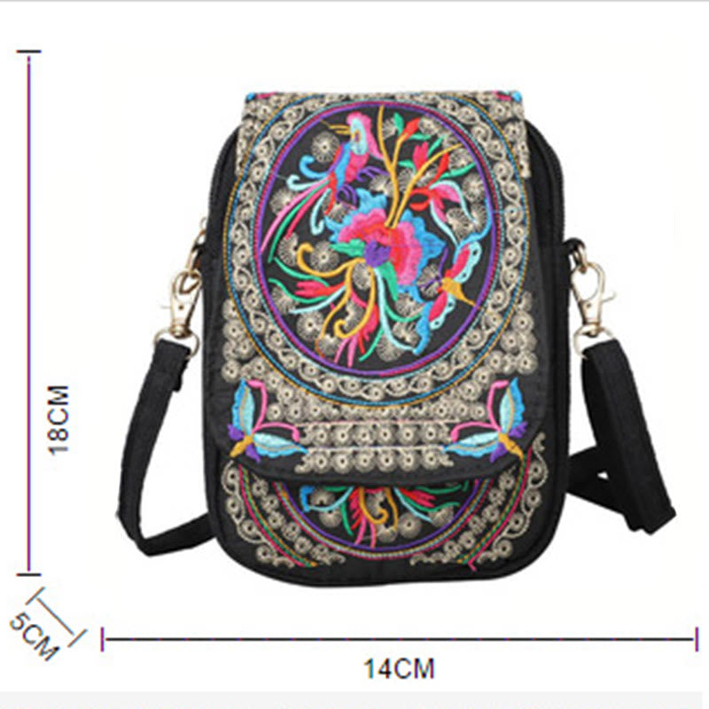 Mythstone Inula Flower Peony Embroidery Canvas Shopping Purse Handbag Crossbody Bag