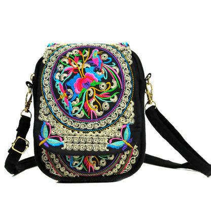 Mythstone Inula Flower Peony Embroidery Canvas Shopping Purse Handbag Crossbody Bag