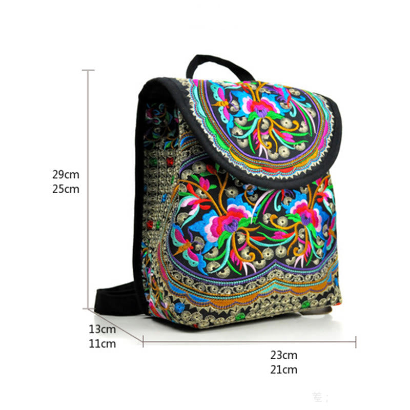 Mythstone Peony Chinese Money Tree Embroidery Canvas Backpack