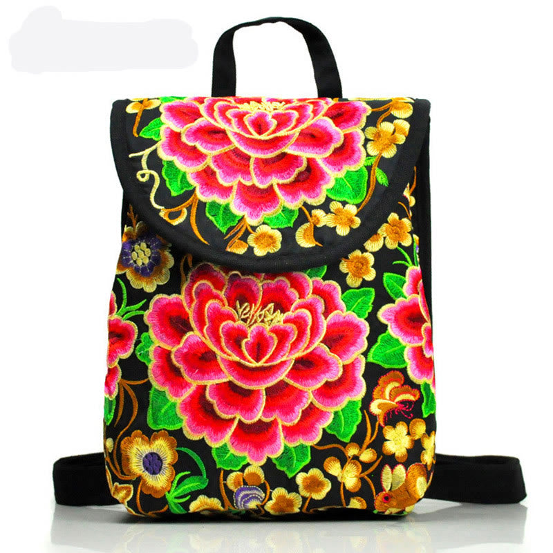 Mythstone Peony Chinese Money Tree Embroidery Canvas Backpack