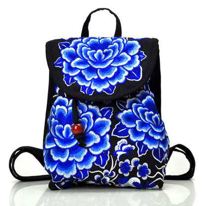 Mythstone Peony Chinese Money Tree Embroidery Canvas Backpack