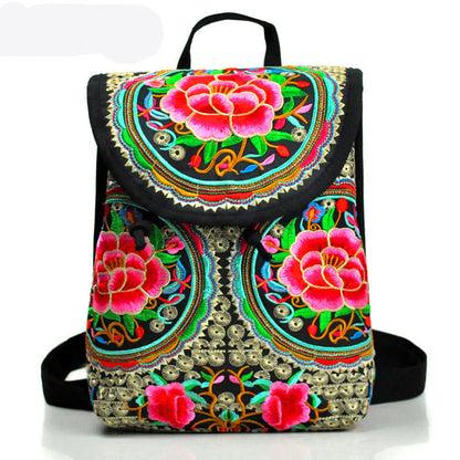 Mythstone Peony Chinese Money Tree Embroidery Canvas Backpack