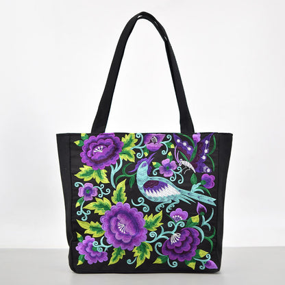 Mythstone Galsang Magpie Peony Camellia Chrysanthemum Embroidery Canvas Shopping Purse Handbag Shoulder Bag