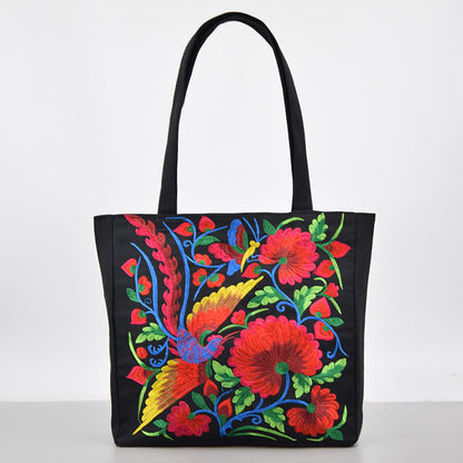 Mythstone Galsang Magpie Peony Camellia Chrysanthemum Embroidery Canvas Shopping Purse Handbag Shoulder Bag