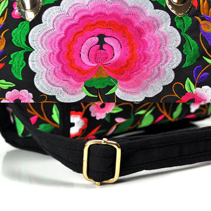 Mythstone Money Tree Peony Camellia Double-Sided Embroidery Canvas Shopping Purse Handbag Crossbody Bag