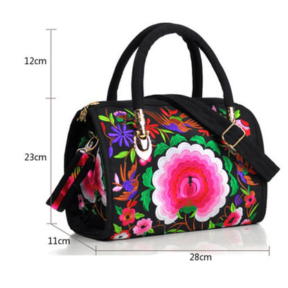 Mythstone Money Tree Peony Camellia Double-Sided Embroidery Canvas Shopping Purse Handbag Crossbody Bag