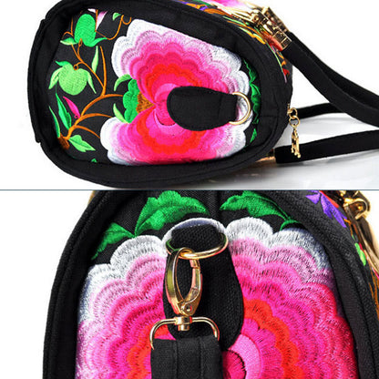 Mythstone Money Tree Peony Camellia Double-Sided Embroidery Canvas Shopping Purse Handbag Crossbody Bag