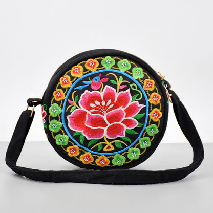 Mythstone Money Tree Galsang Inula Flower Peony Rose Peacock Double-Sided Embroidery Canvas Shopping Purse Handbag Crossbody Bag