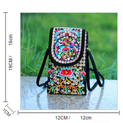 Mythstone Inula Flower Rose Embroidery Canvas Backpack Crossbody Bag