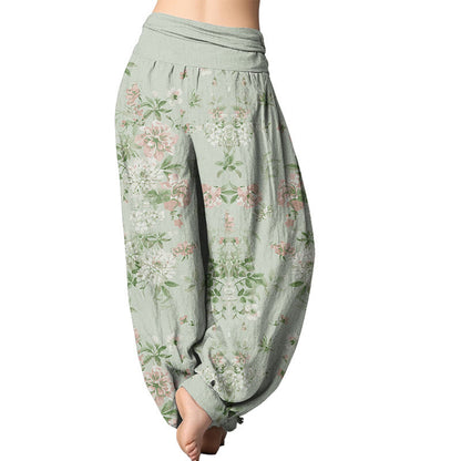 Pantalones harén con cintura elástica para mujer con diseño retro de flores de Mythstone