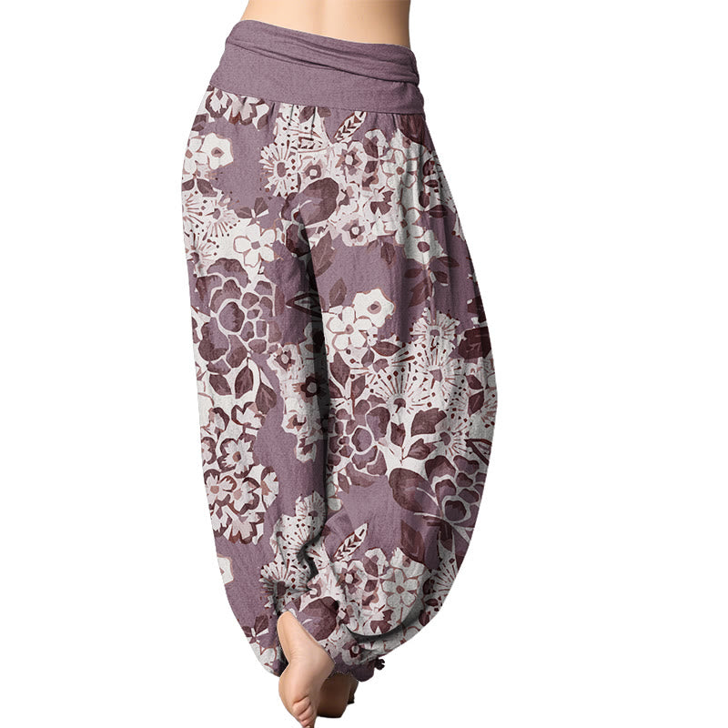 Mythstone Peony Dandelion Flowers Women's Elastic Waist Harem Pants