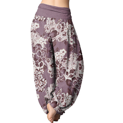 Mythstone Peony Dandelion Flowers Women's Elastic Waist Harem Pants