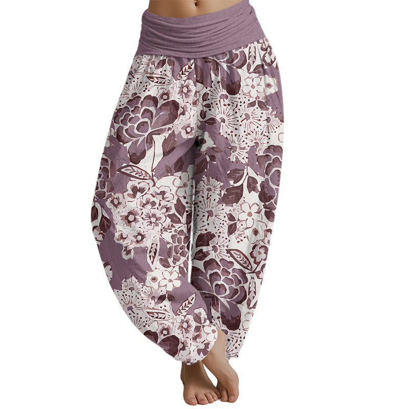 Mythstone Peony Dandelion Flowers Women's Elastic Waist Harem Pants