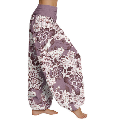 Mythstone Peony Dandelion Flowers Women's Elastic Waist Harem Pants