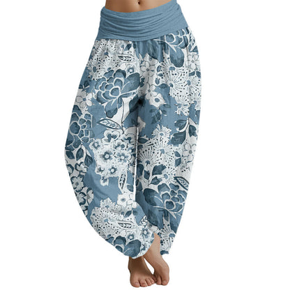 Mythstone Peony Dandelion Flowers Women's Elastic Waist Harem Pants