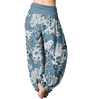 Mythstone Peony Dandelion Flowers Women's Elastic Waist Harem Pants