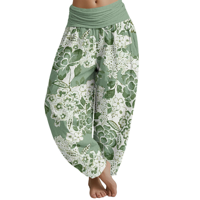 Mythstone Peony Dandelion Flowers Women's Elastic Waist Harem Pants